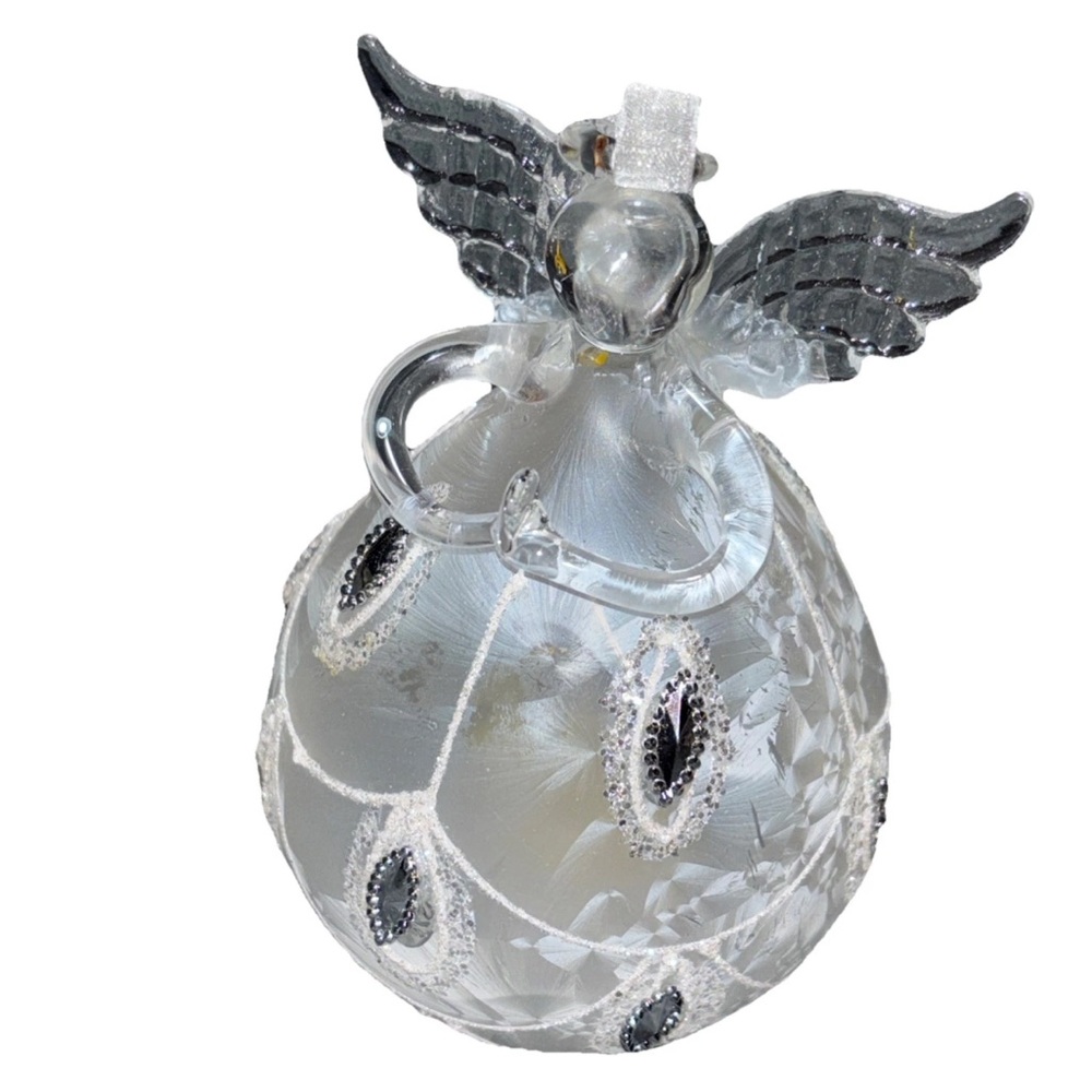 RCS - Red Carpet Studios Glass Angel Christmas Light Up Ornament Frosted Silver